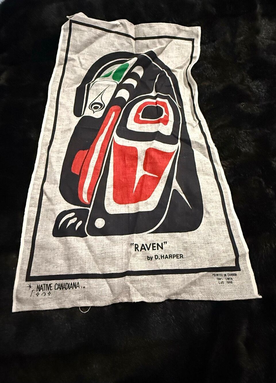 Kwakiutl Raven Native Canadiana Silkscreened on Linen 27"x 16" D. Harper